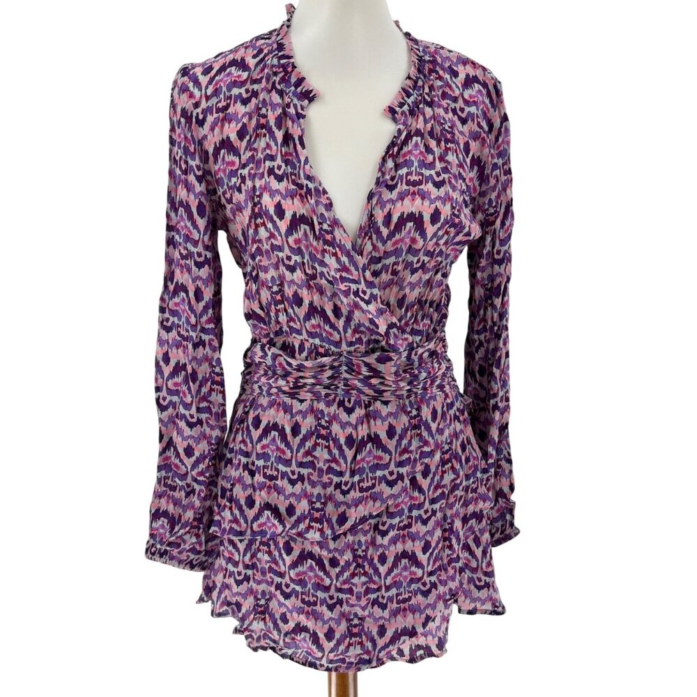 11 Uptown Dress Multi-Color Abstract Print Long Sleeve, S,  Cupro/Viscose